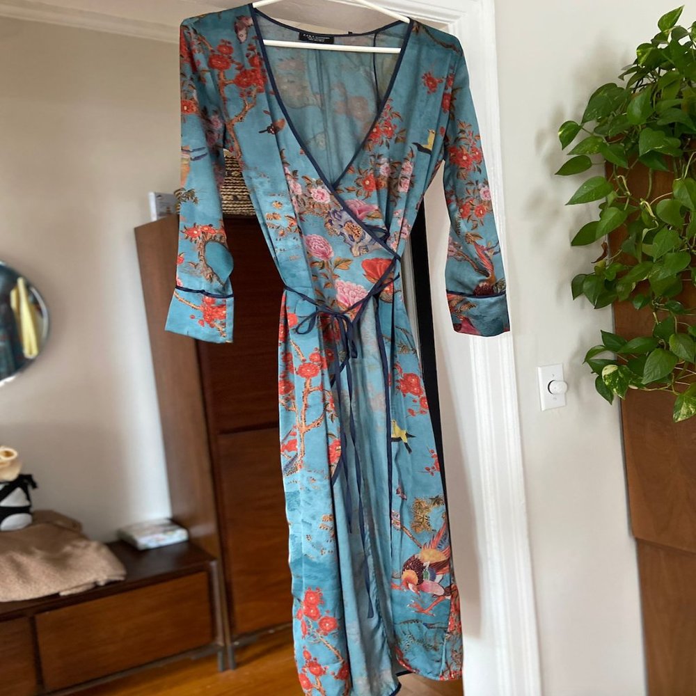 Zara silk kimono dress, M